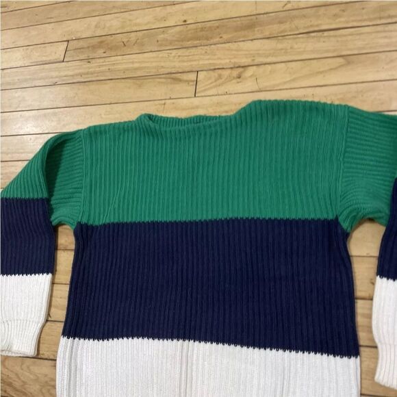 GAP Sweater Womens L Chunky Ribbed Colorblock Striped Green Blue White Knit  L - Picture 7 of 16